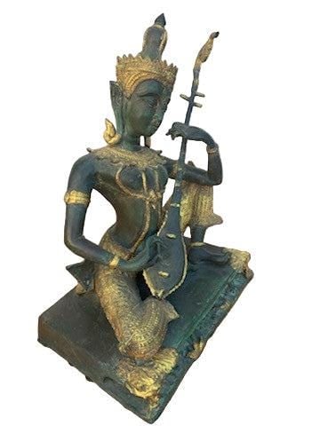 Antique Thai Prince Musician Bronze Statue - 2