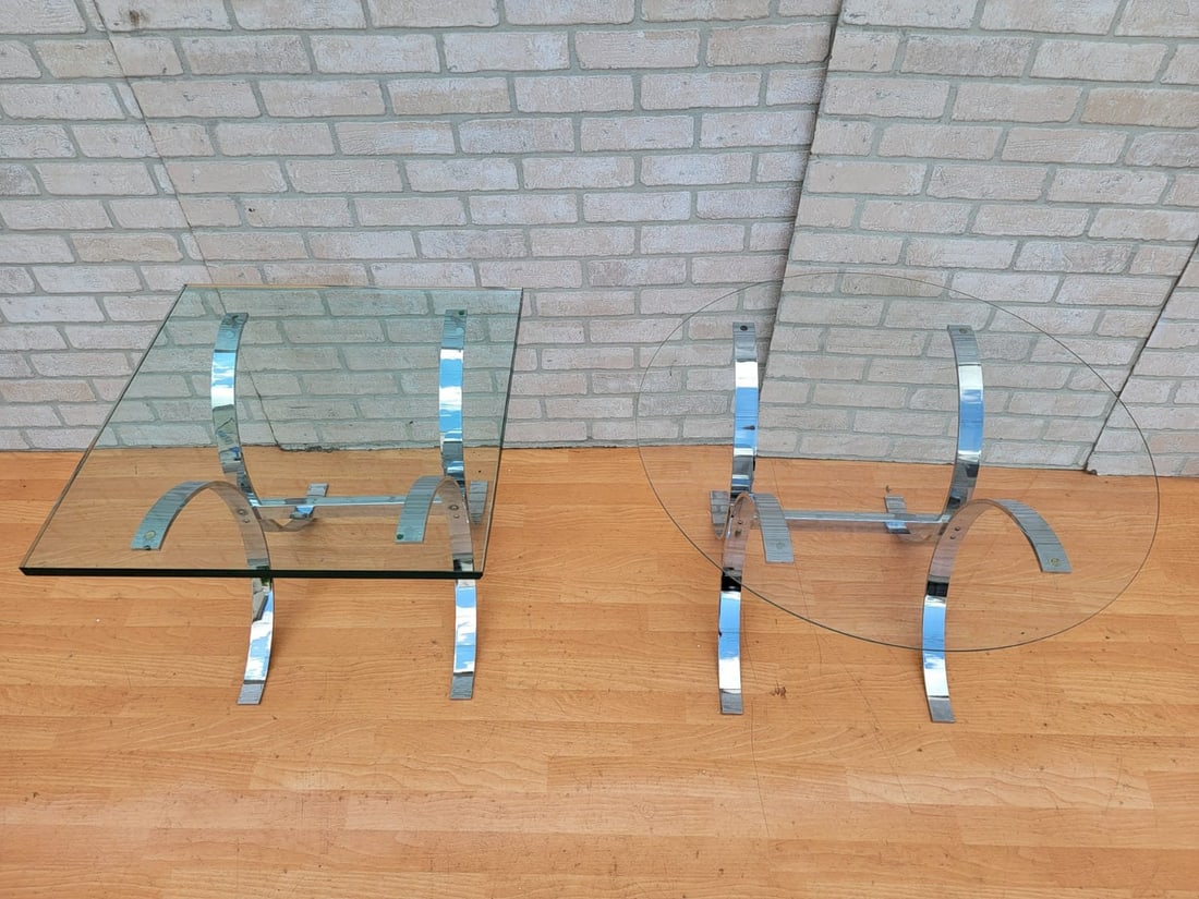 Mid Century Modern Rectangular Chrome Coffee Table and Two Side Tables - 3 Piece Set - 6