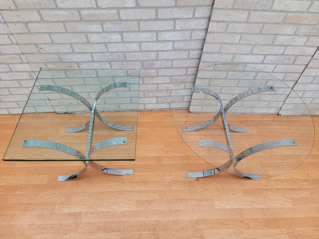 Mid Century Modern Rectangular Chrome Coffee Table and Two Side Tables - 3 Piece Set - 8