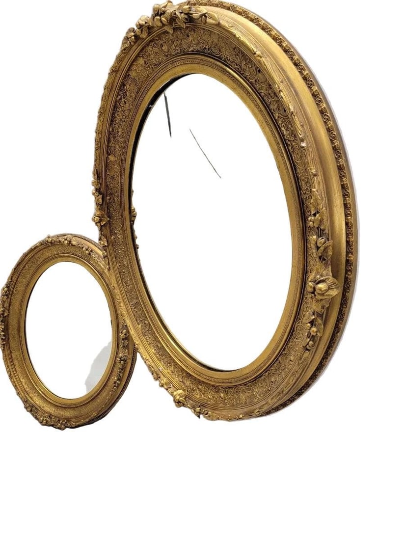 Antique French Napoleon III Style Oval Wall Mirrors - Set of 2 - 3