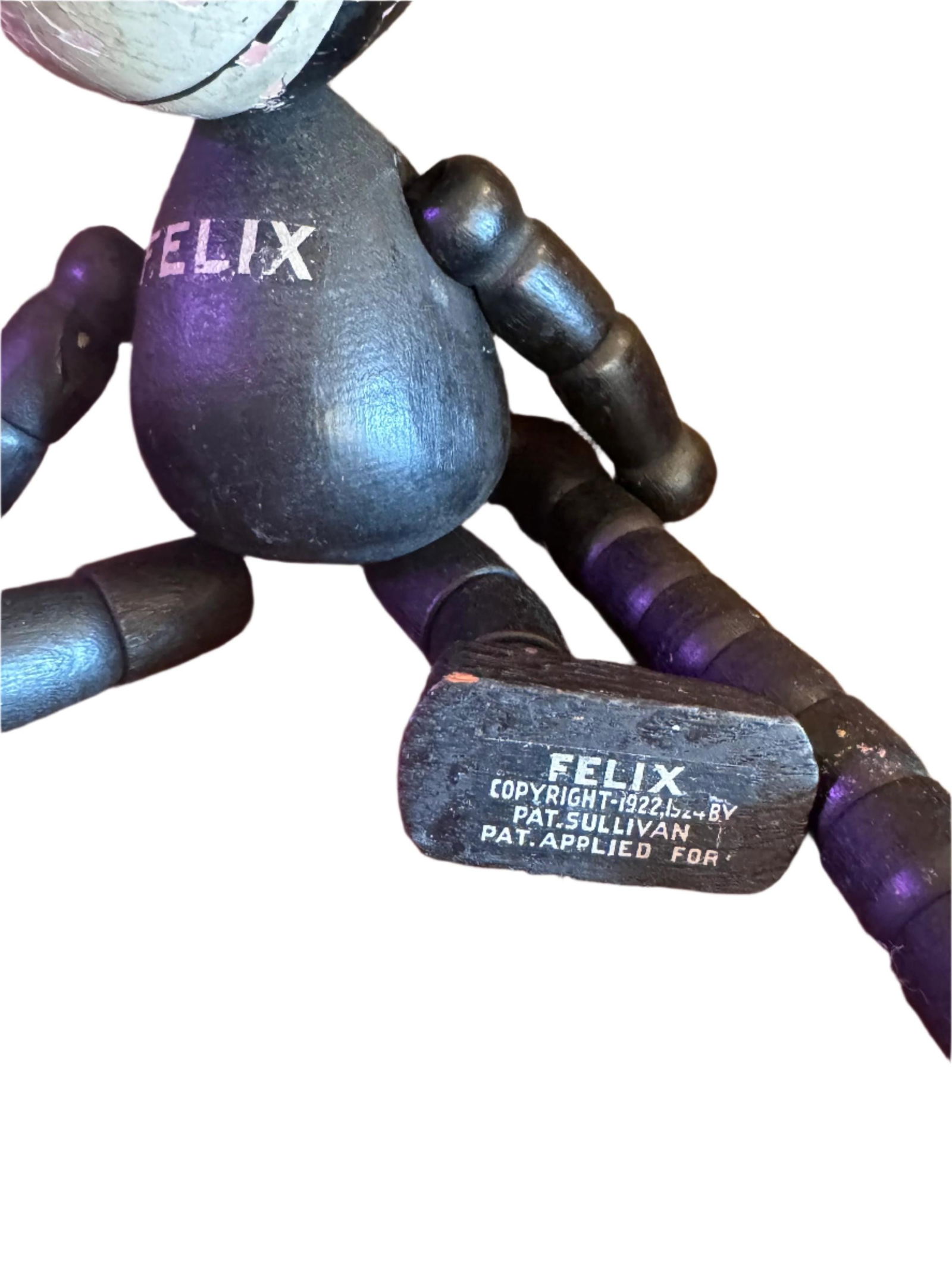 Antique Felix The Cat Wooden and Leather Toy - 3