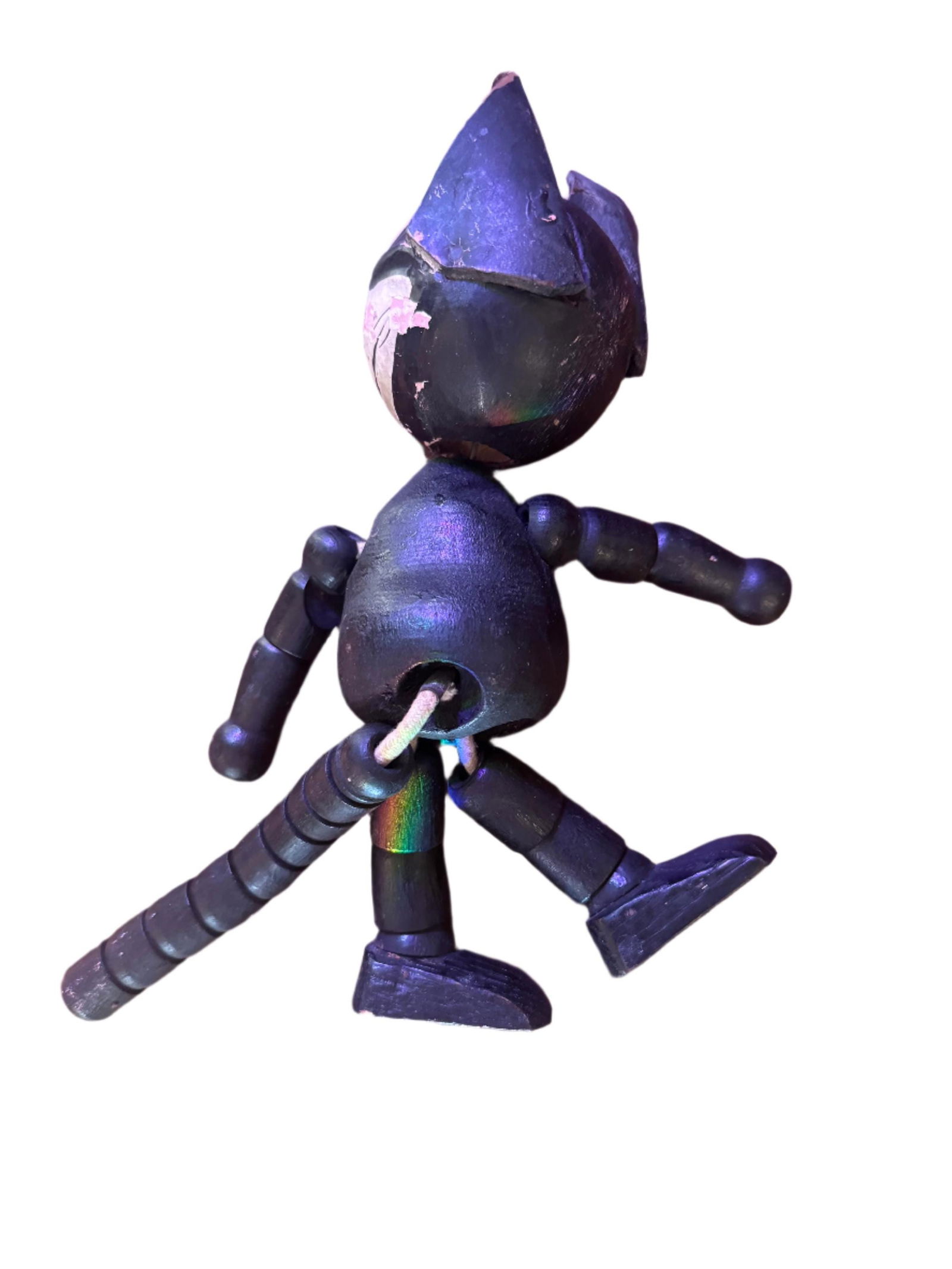 Antique Felix The Cat Wooden and Leather Toy - 4