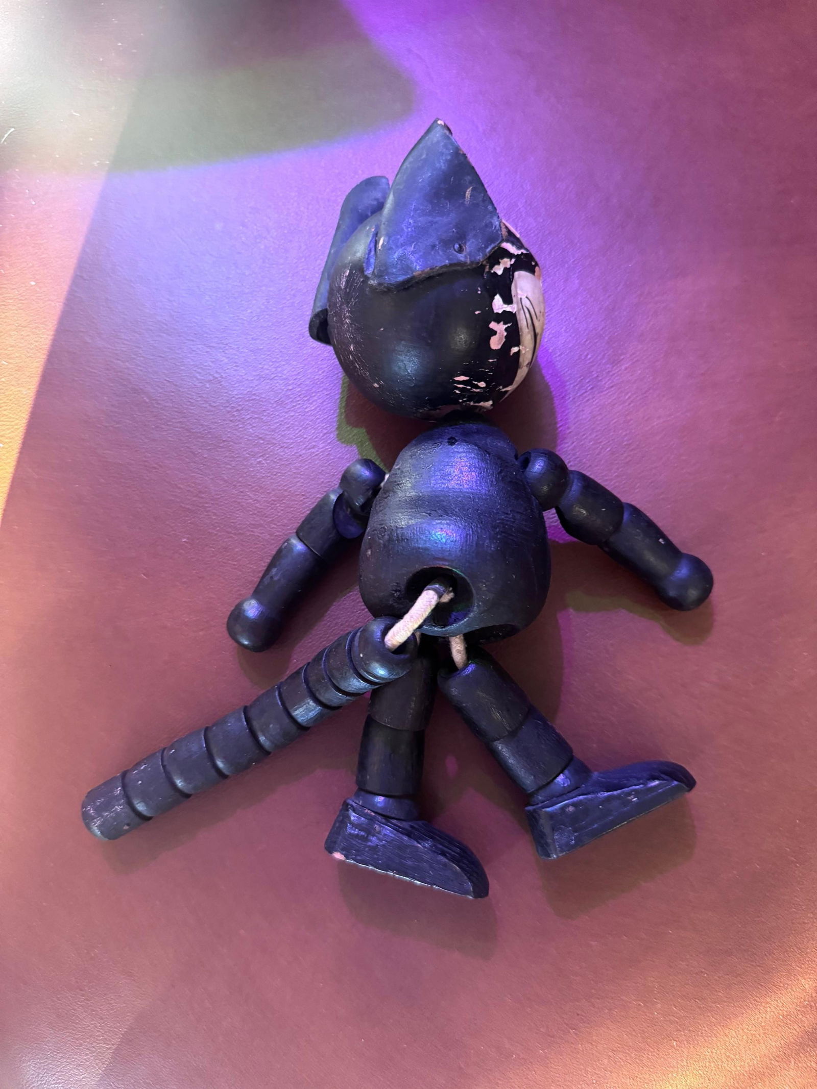 Antique Felix The Cat Wooden and Leather Toy - 6