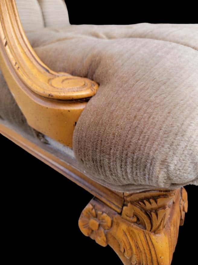 Vintage French Louis XV Style Fauteuil Tufted Armchair & Ottoman Newly Reupholstered in Mohair - 5