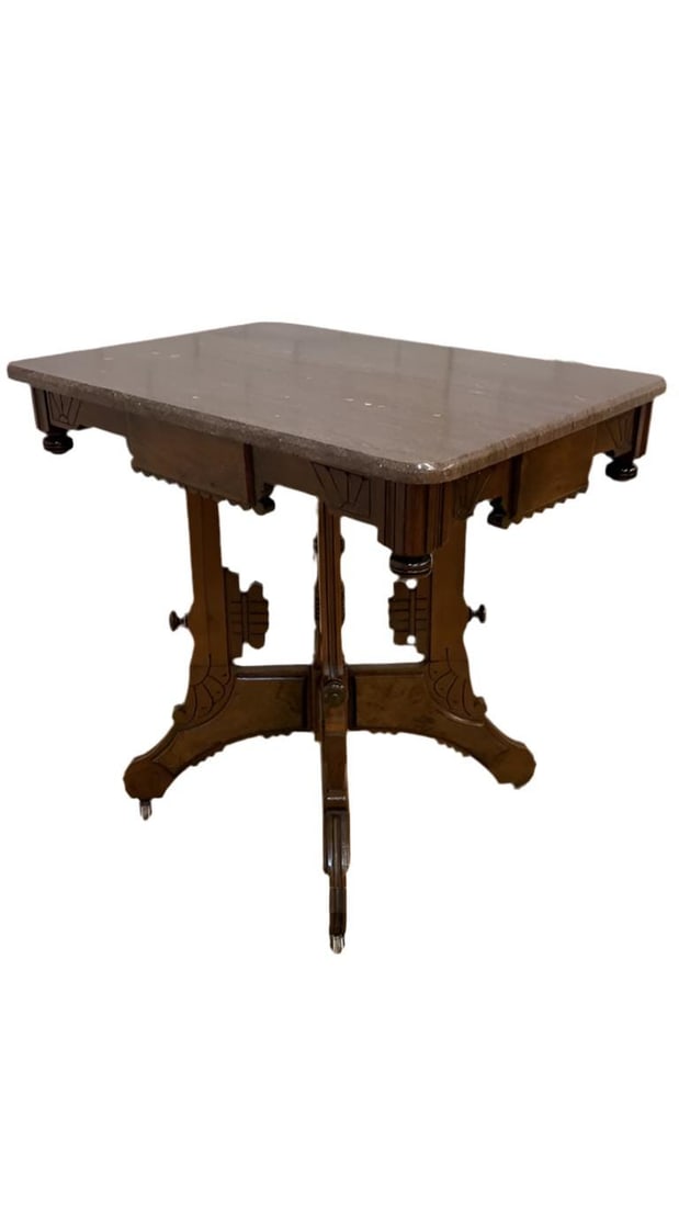 Antique Victorian Eastlake Style Carved Marble Top Parlor Lamp/Accent Table (1 of 8)