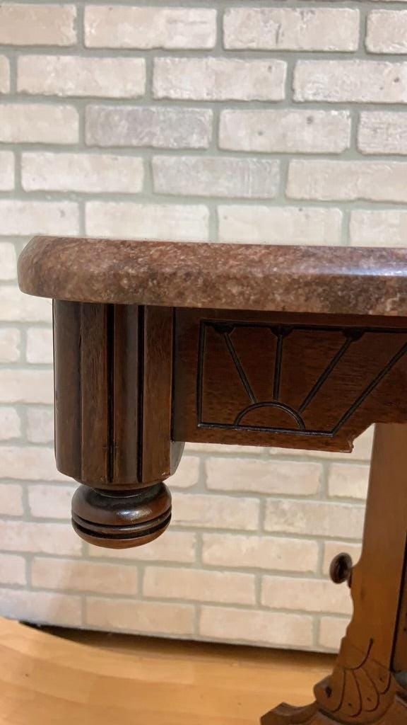 Antique Victorian Eastlake Style Carved Marble Top Parlor Lamp/Accent Table - 3