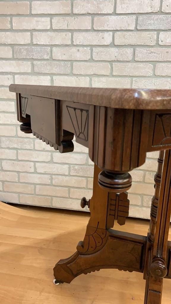 Antique Victorian Eastlake Style Carved Marble Top Parlor Lamp/Accent Table - 5