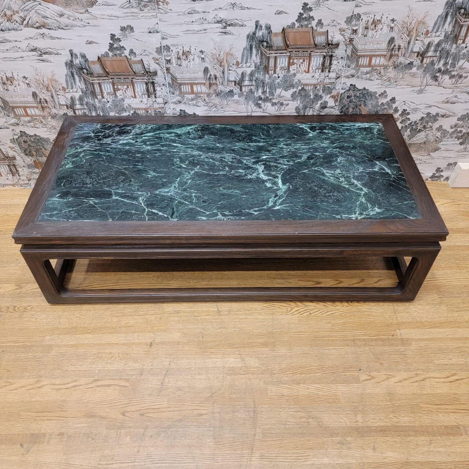 Antique Shanxi Province Elm Coffee Table with Green Marble Stone Top - 2