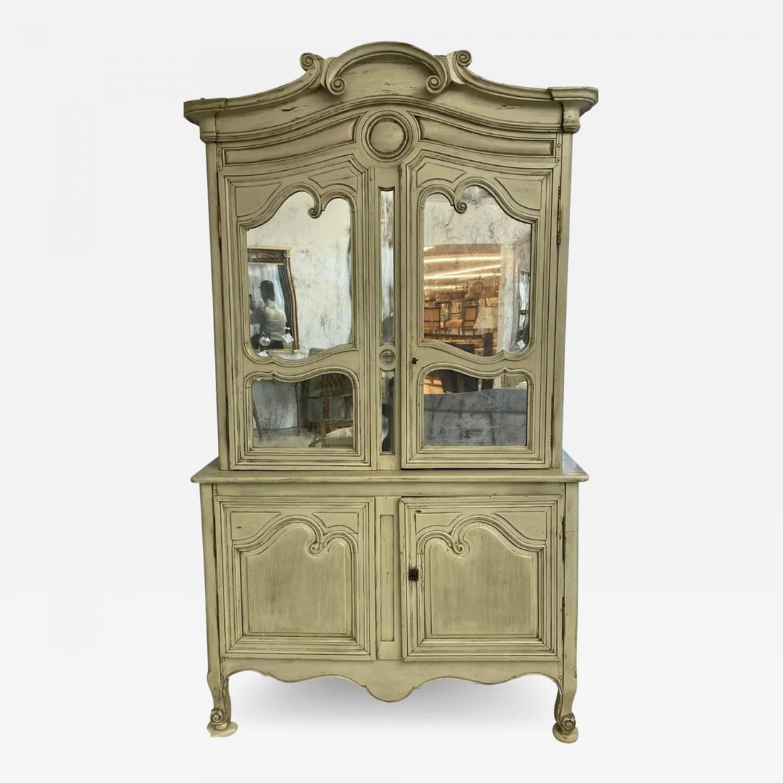 19th Century Gustavian Bookcase Cabinet, Cupboard, Antiqued Mirror, French - 2