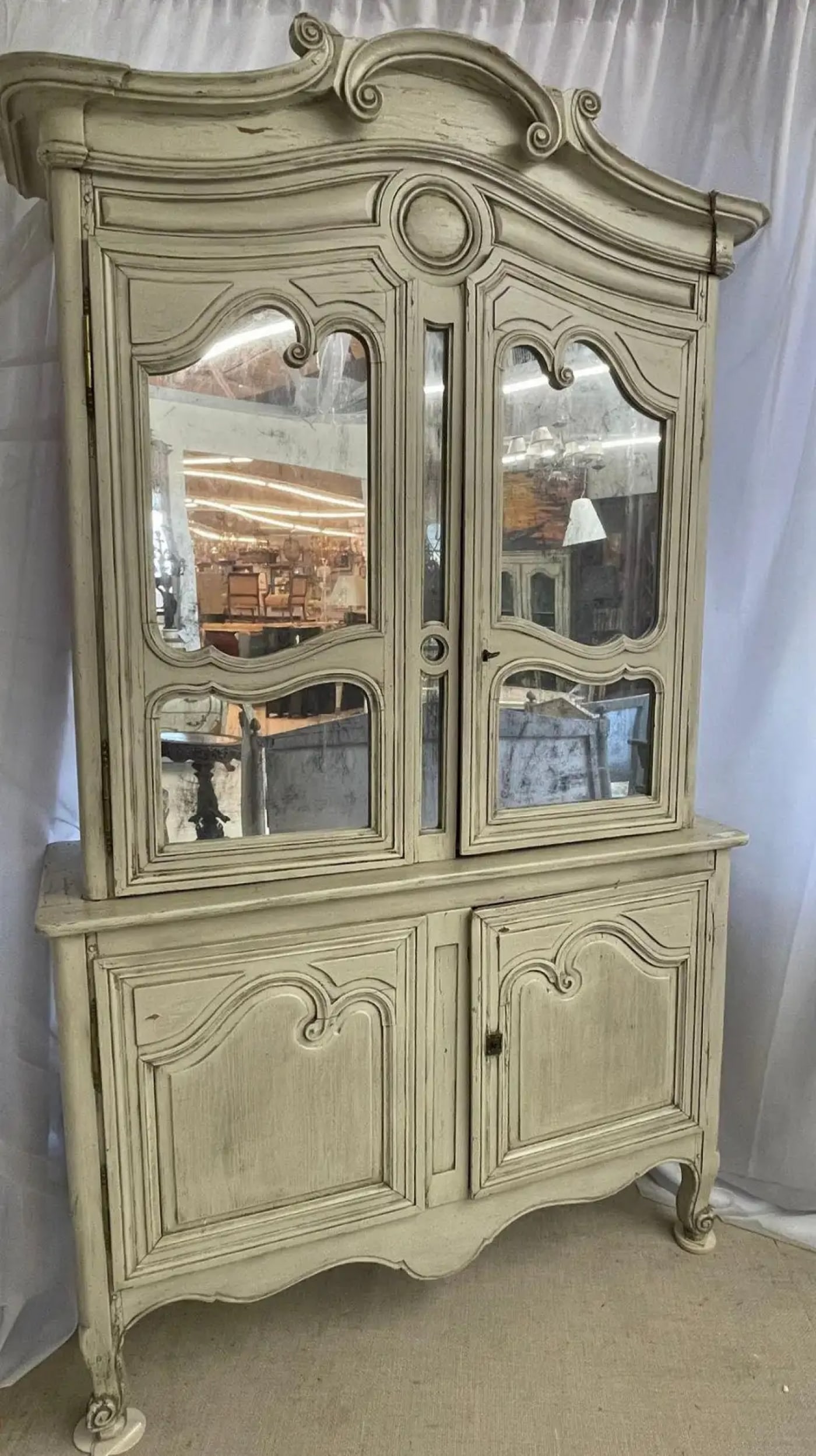19th Century Gustavian Bookcase Cabinet, Cupboard, Antiqued Mirror, French - 6