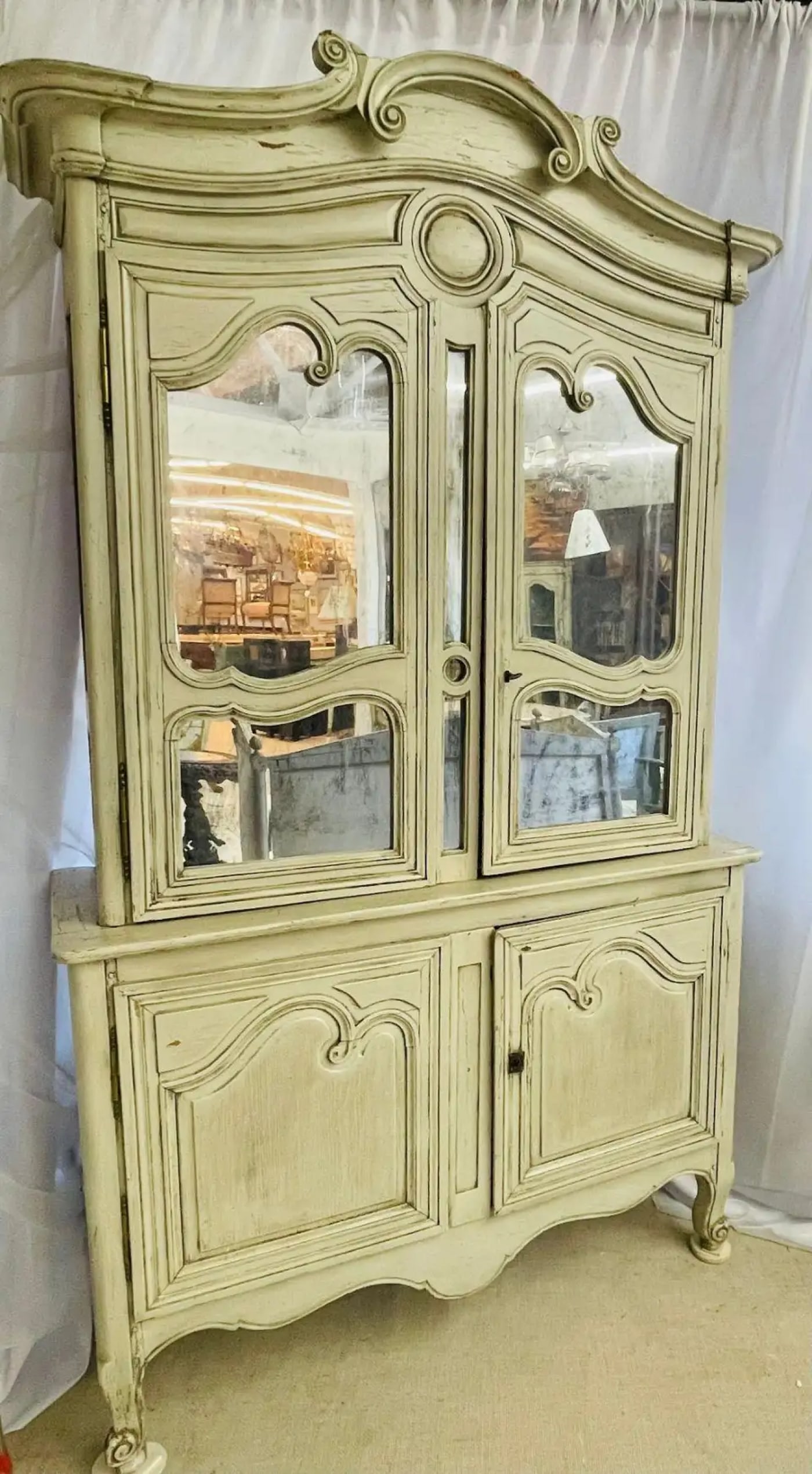 19th Century Gustavian Bookcase Cabinet, Cupboard, Antiqued Mirror, French - 7
