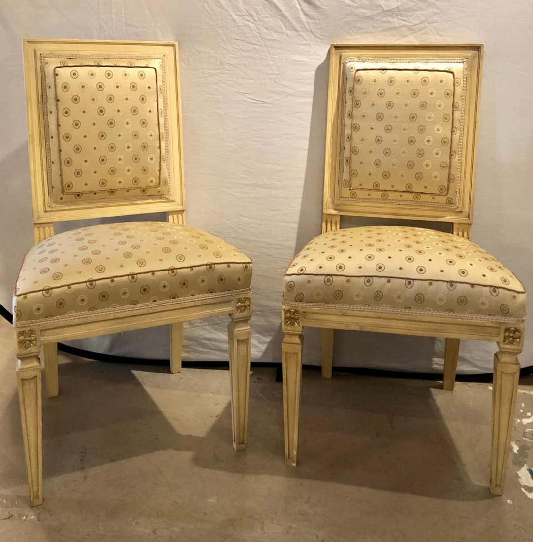 Set of Ten Jansen Style Paint Decorated & Gilt Louis XVI Style Dining Chairs - 3