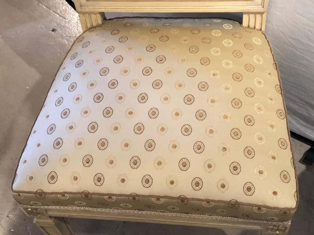 Set of Ten Jansen Style Paint Decorated & Gilt Louis XVI Style Dining Chairs - 7