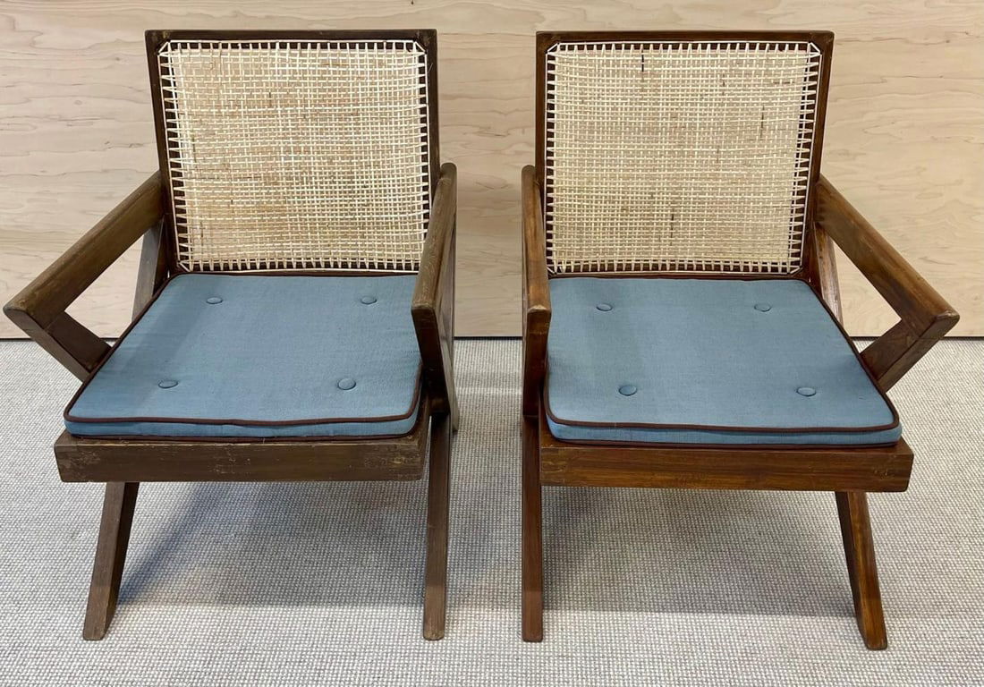 Pair of Pierre Jeanneret 'X', Armchair, Mid Century Modern, Teak, Cane, 1950s - 3