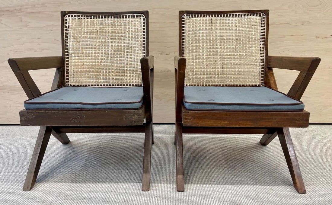 Pair of Pierre Jeanneret 'X', Armchair, Mid Century Modern, Teak, Cane, 1950s - 4