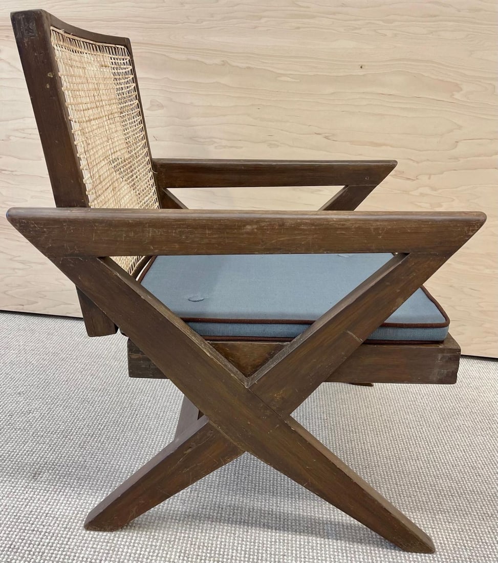 Pair of Pierre Jeanneret 'X', Armchair, Mid Century Modern, Teak, Cane, 1950s - 5