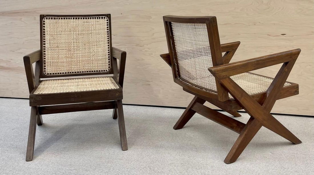 Pair of Pierre Jeanneret 'X', Armchair, Mid Century Modern, Teak, Cane, 1950s - 7