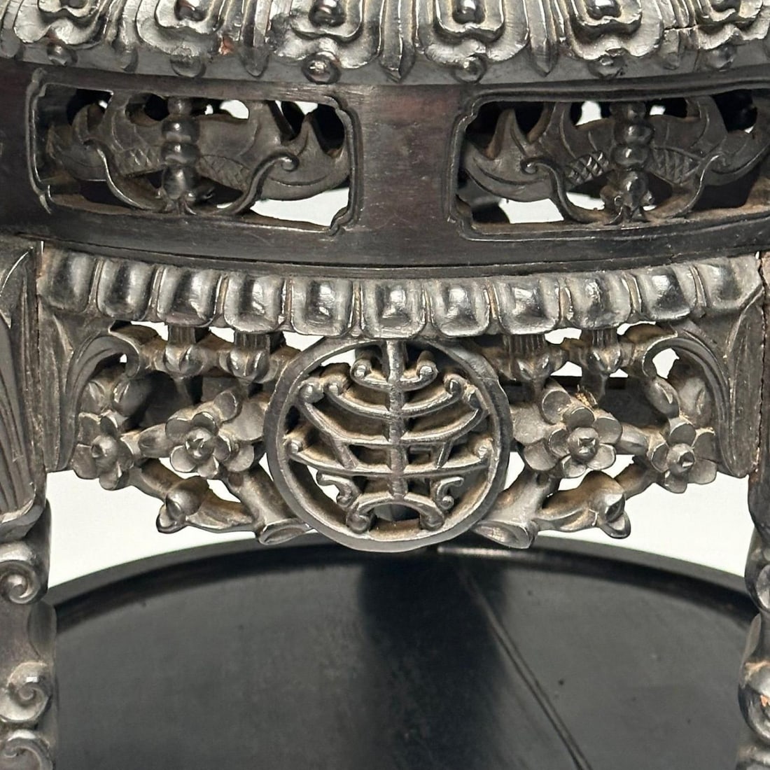 Chinese Heavily Carved, Occasional Tables or Pedestals, Teak, Marble, 1920s - 12