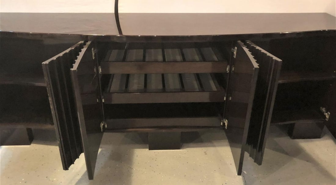 Palatial Pace Collection Wavy Front Mahogany Lacquered Credenza or Sideboard - 5