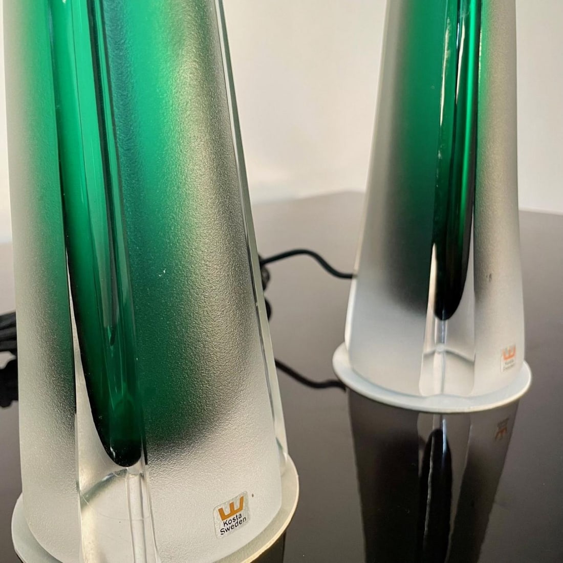 Pair of Swedish Mid-Century Modern Jade Green Kosta Lamps, Perfume Bottle Shape - 11