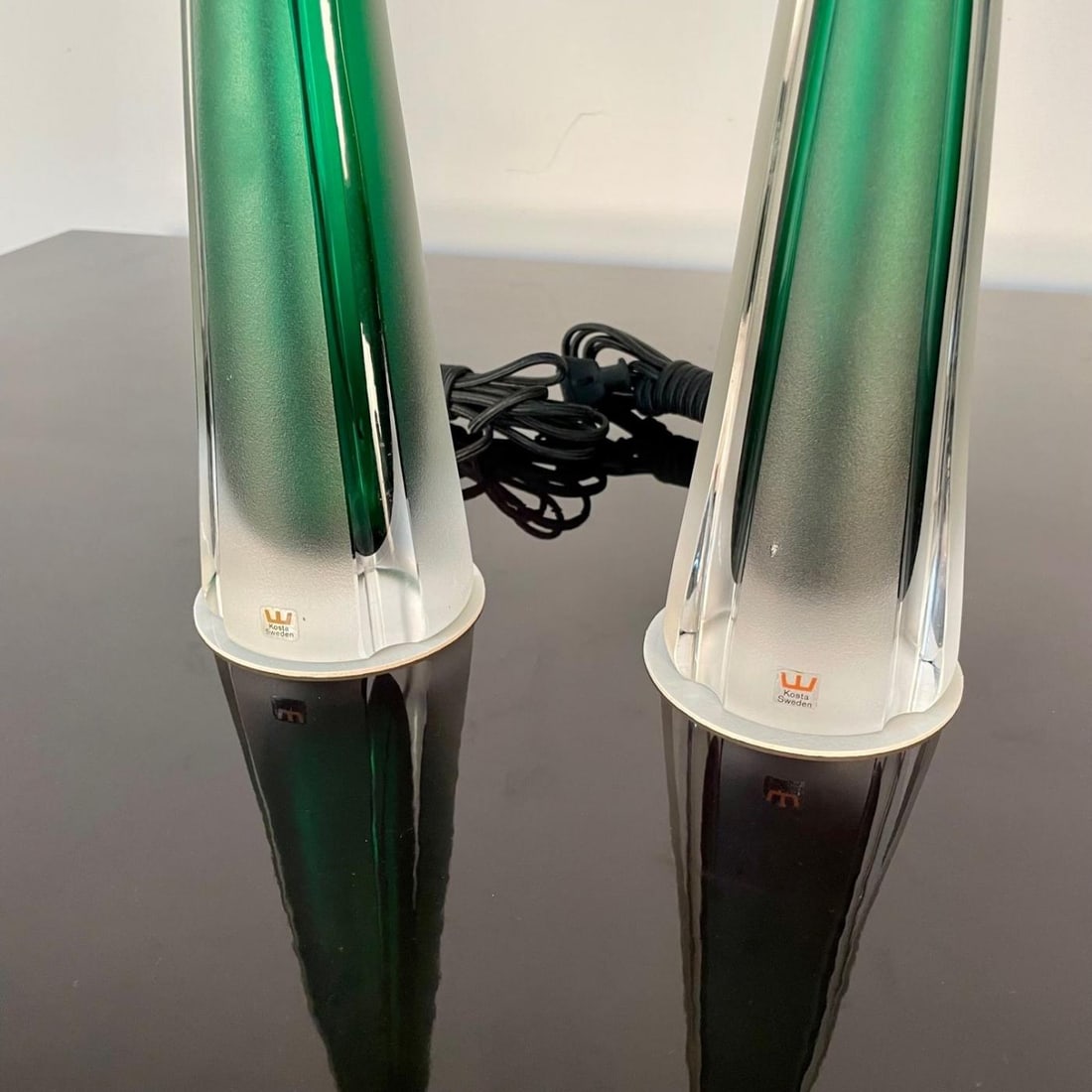 Pair of Swedish Mid-Century Modern Jade Green Kosta Lamps, Perfume Bottle Shape - 12