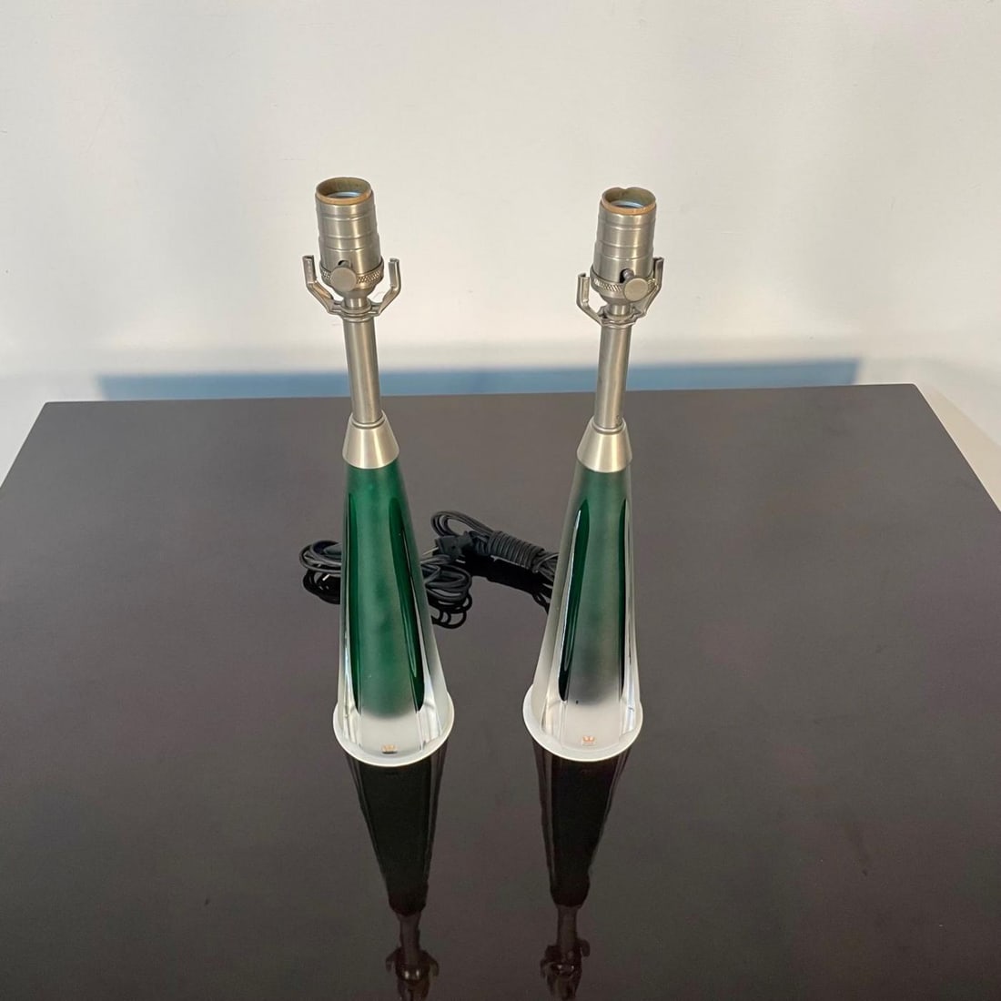 Pair of Swedish Mid-Century Modern Jade Green Kosta Lamps, Perfume Bottle Shape - 6