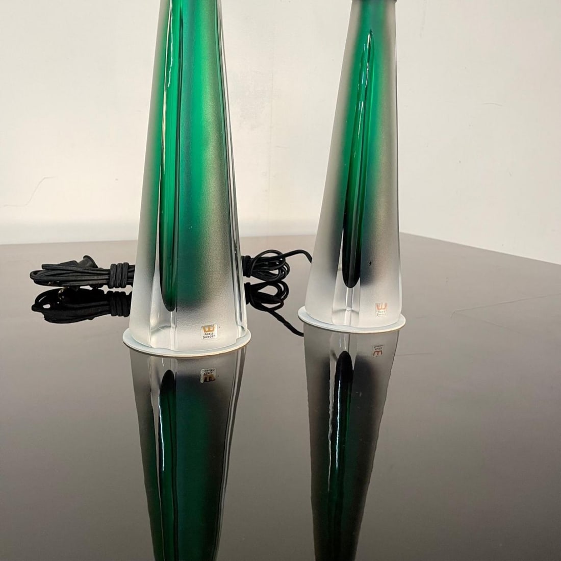 Pair of Swedish Mid-Century Modern Jade Green Kosta Lamps, Perfume Bottle Shape - 9