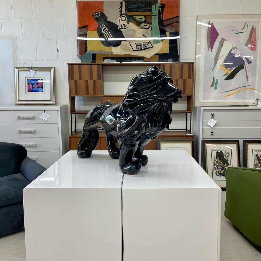 Contemporary Fiberglass Lion Sculpture, Ebony, Custom Quality - 4