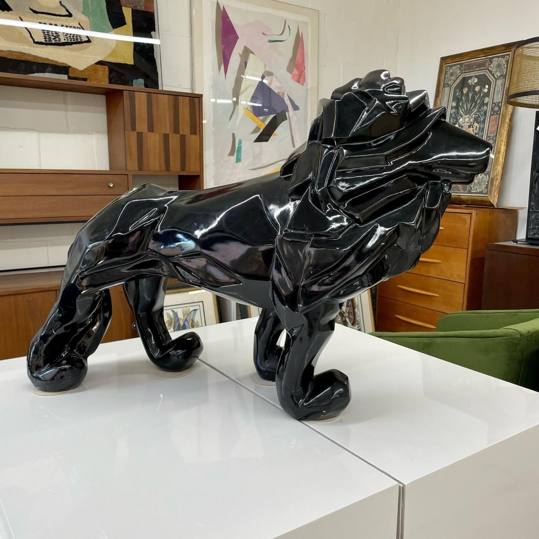 Contemporary Fiberglass Lion Sculpture, Ebony, Custom Quality - 5
