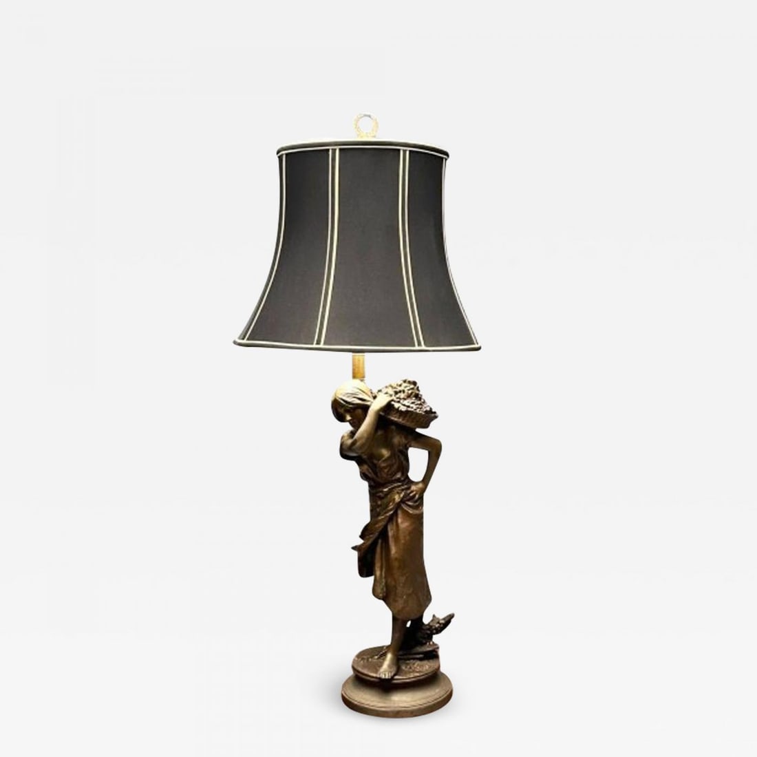 Metal Statue of a Woman Fruit Bearer, Mounted as Lamp, French, 1930s - 2