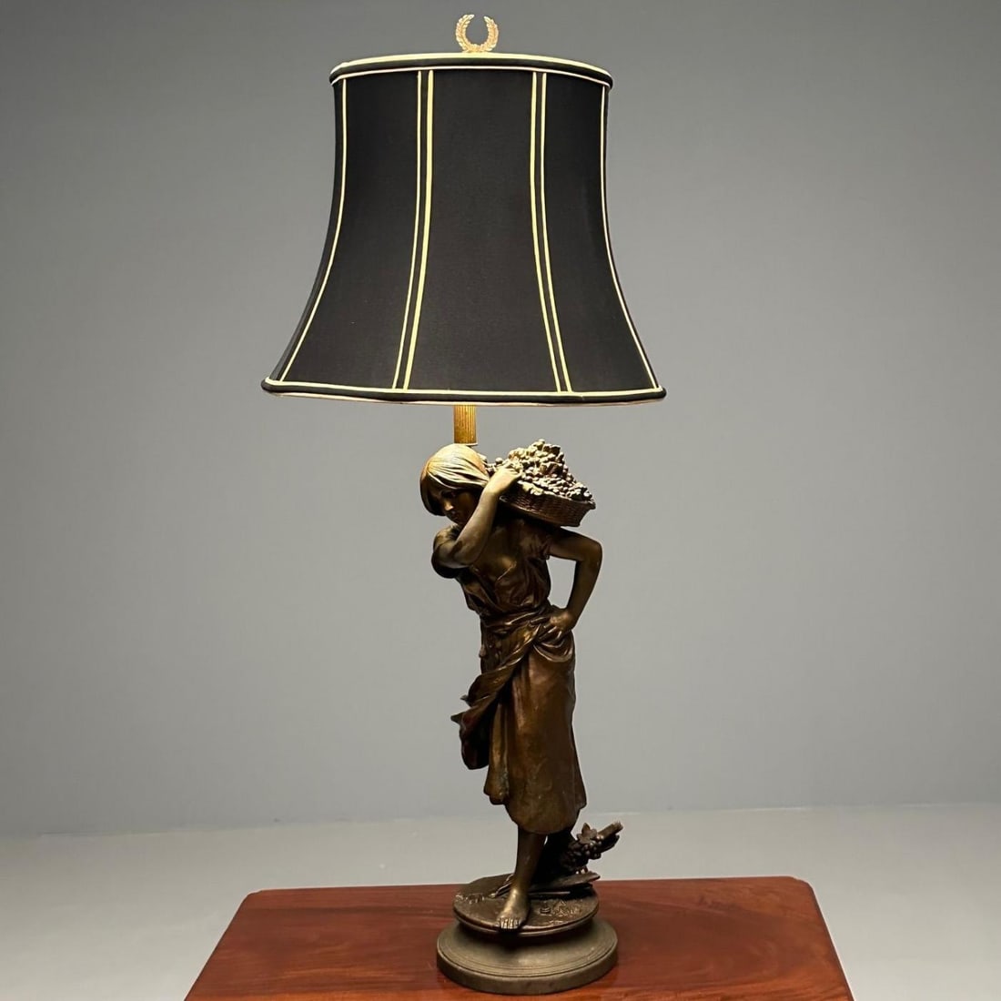 Metal Statue of a Woman Fruit Bearer, Mounted as Lamp, French, 1930s - 8