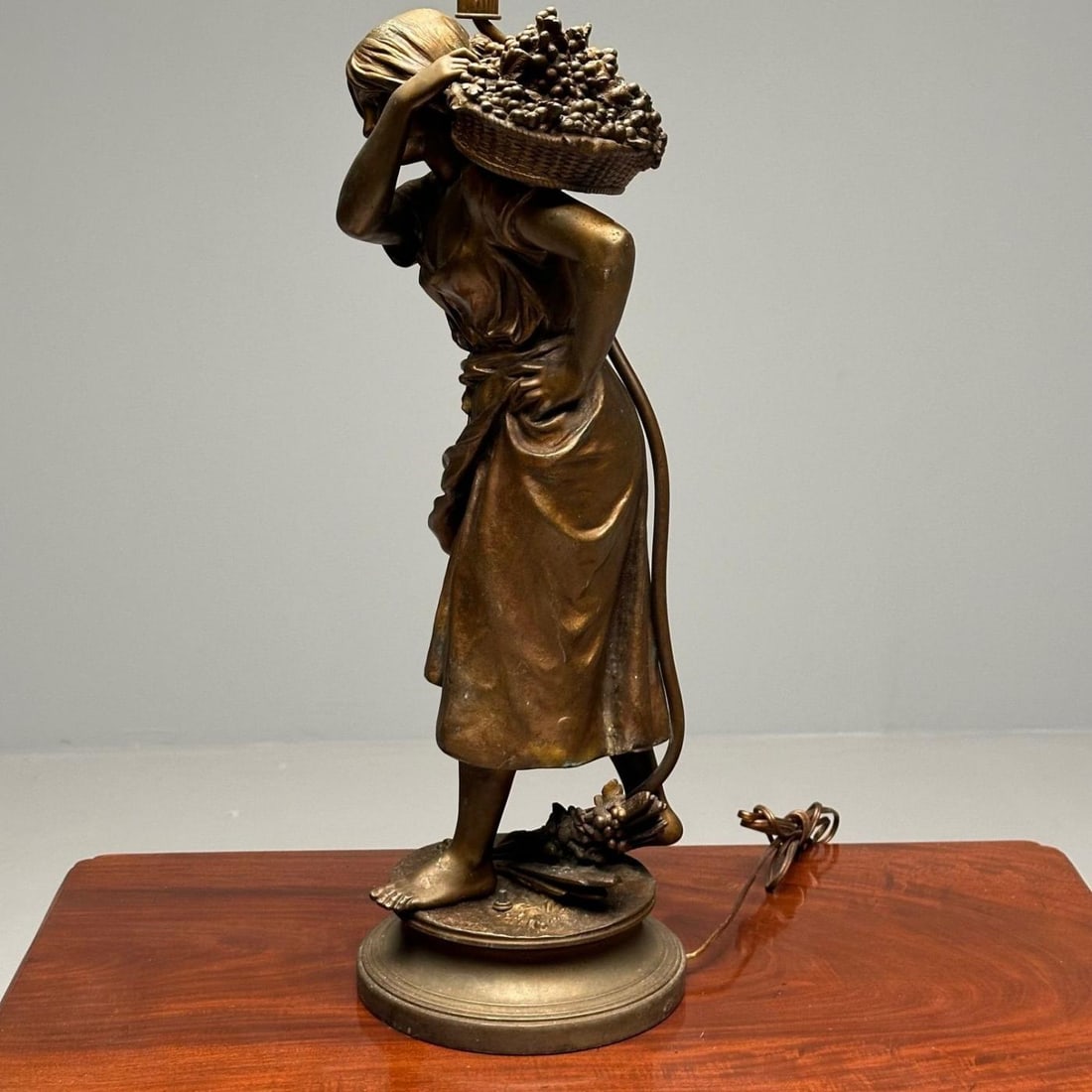 Metal Statue of a Woman Fruit Bearer, Mounted as Lamp, French, 1930s - 9