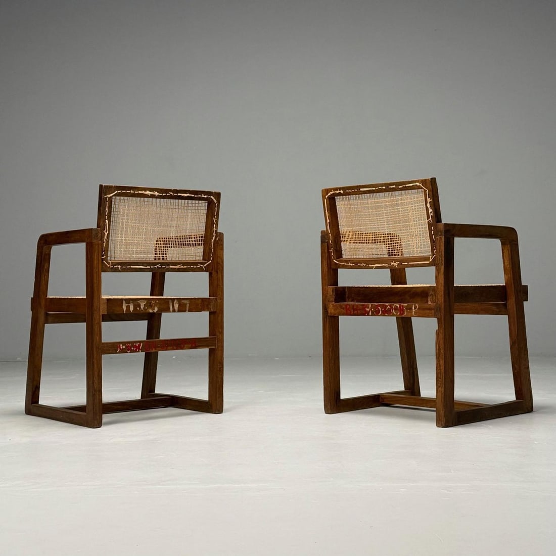 Pierre Jeanneret, French Mid-Century Modern, 12 Box Dining Chairs, Teak, Cane - 10
