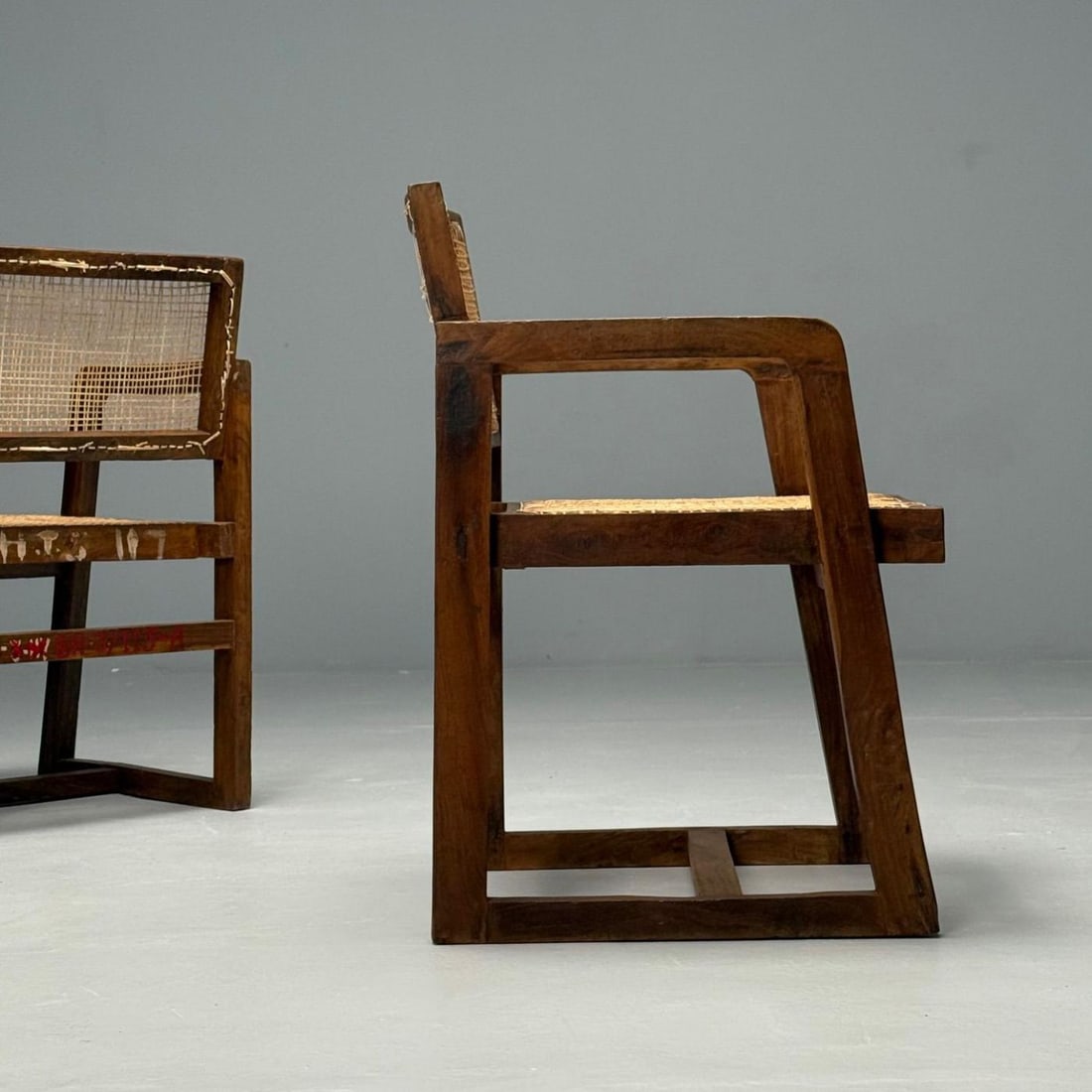 Pierre Jeanneret, French Mid-Century Modern, 12 Box Dining Chairs, Teak, Cane - 11