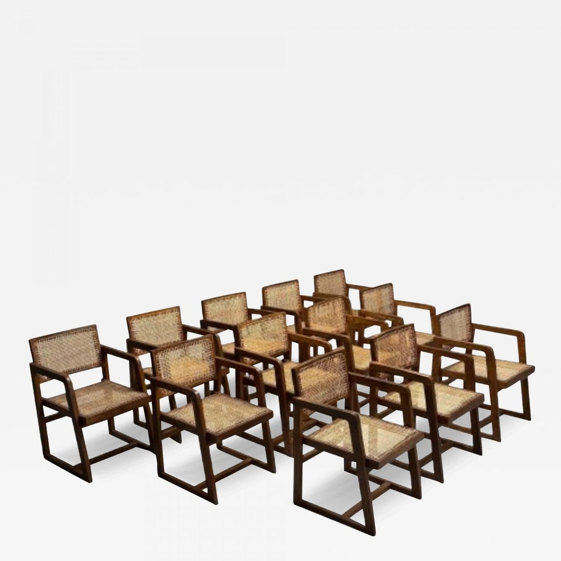 Pierre Jeanneret, French Mid-Century Modern, 12 Box Dining Chairs, Teak, Cane (1 of 13)