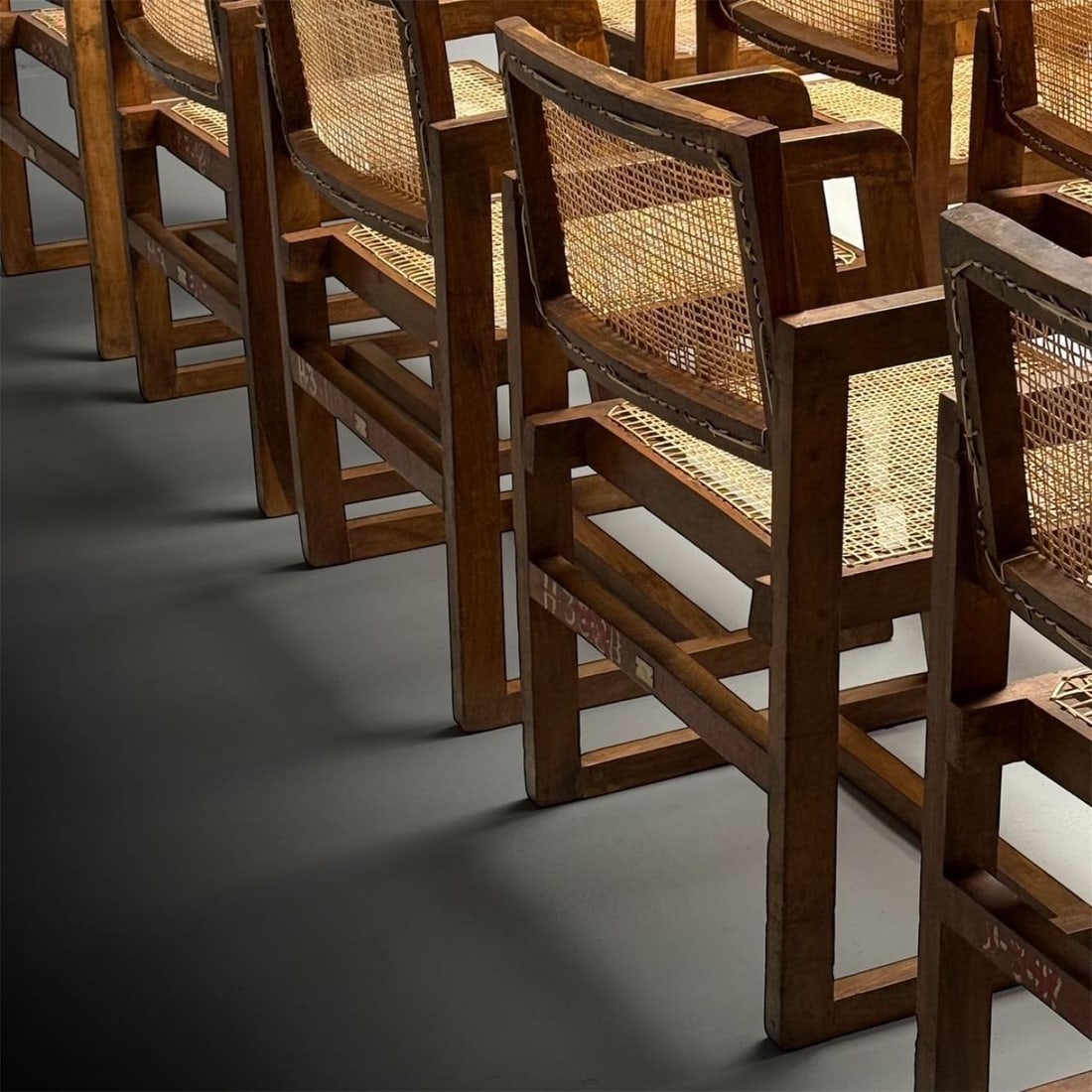 Pierre Jeanneret, French Mid-Century Modern, 12 Box Dining Chairs, Teak, Cane - 7