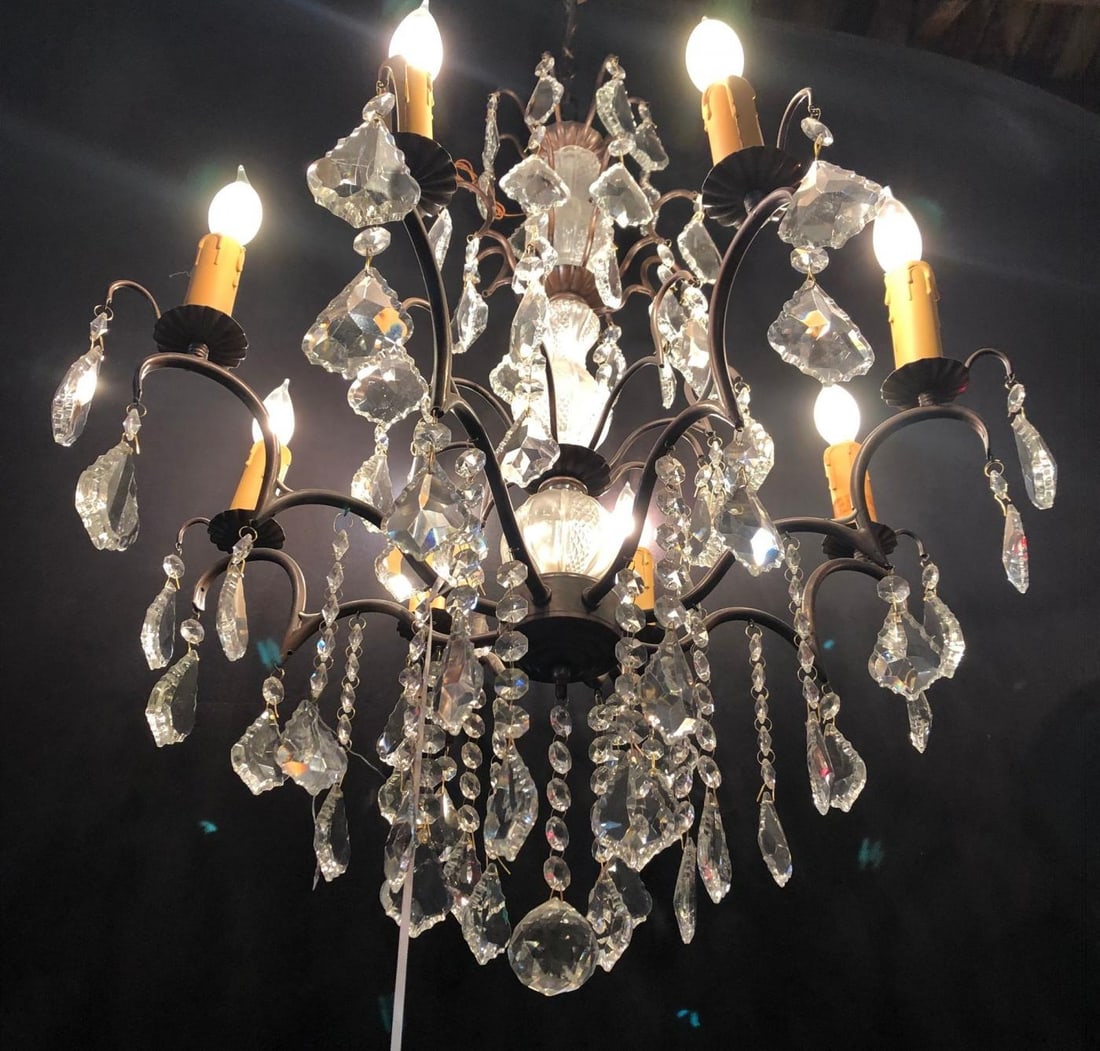 Copper Designed Metal and Crystal Chandelier with Centre Cut Glass Column - 10