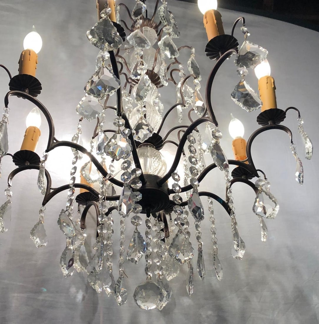 Copper Designed Metal and Crystal Chandelier with Centre Cut Glass Column - 13