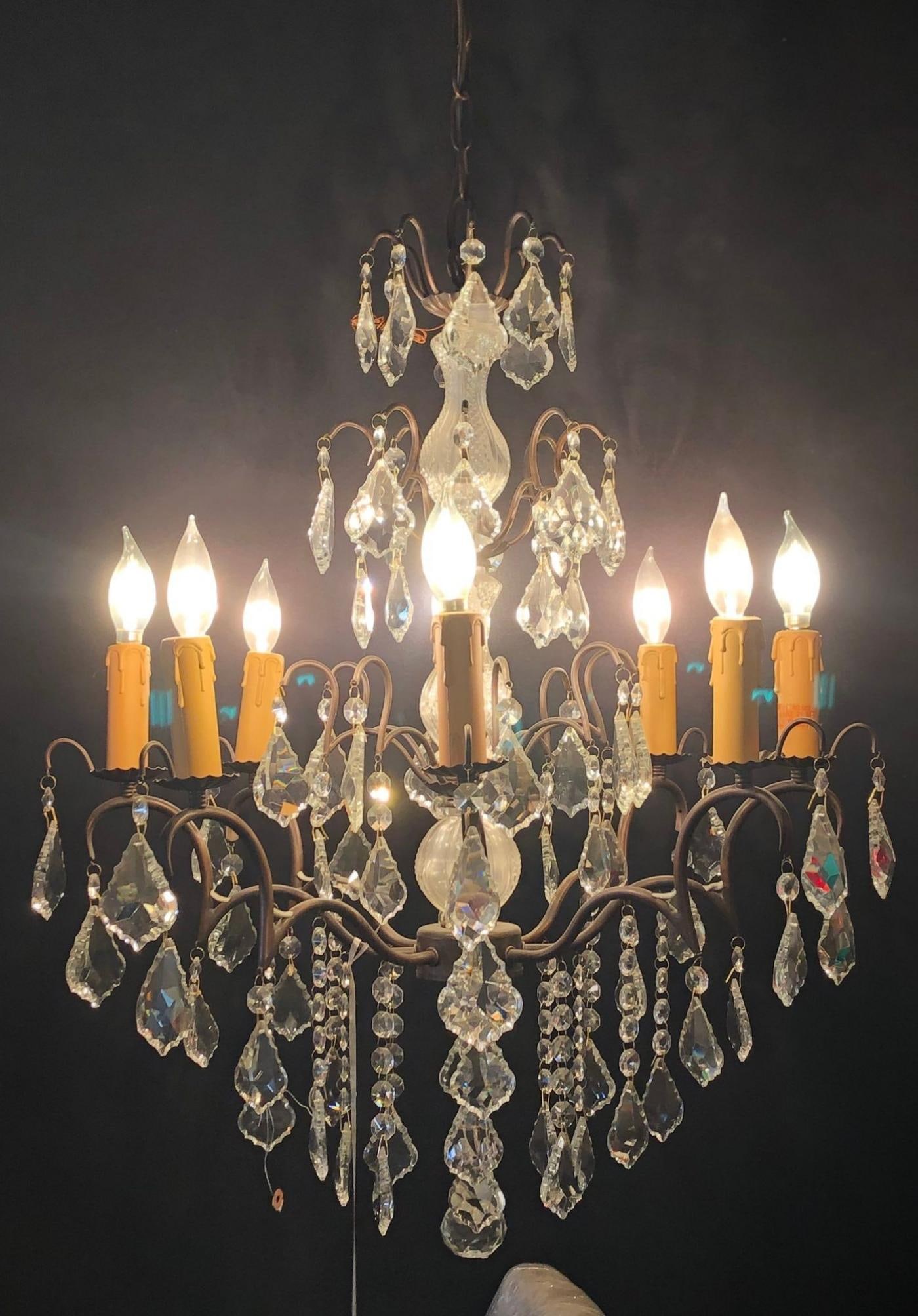 Copper Designed Metal and Crystal Chandelier with Centre Cut Glass Column - 3