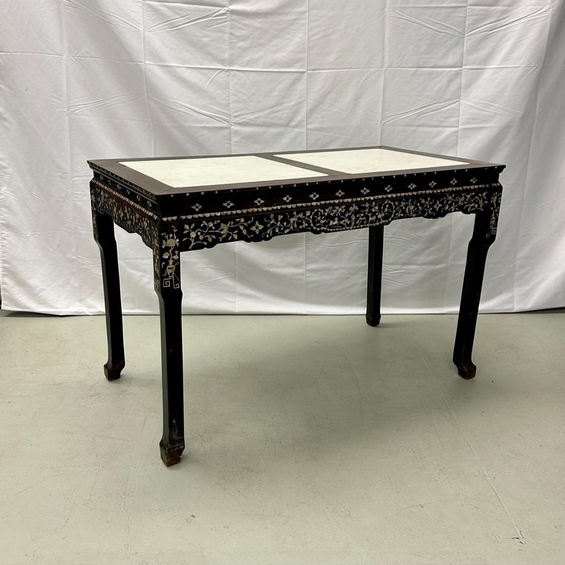 Syrian Console / Alter Table Rosewood and Mother of Pearl Inlay with Marble Top - 10