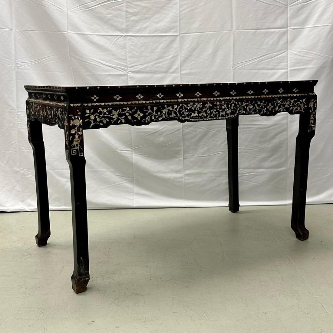 Syrian Console / Alter Table Rosewood and Mother of Pearl Inlay with Marble Top - 11