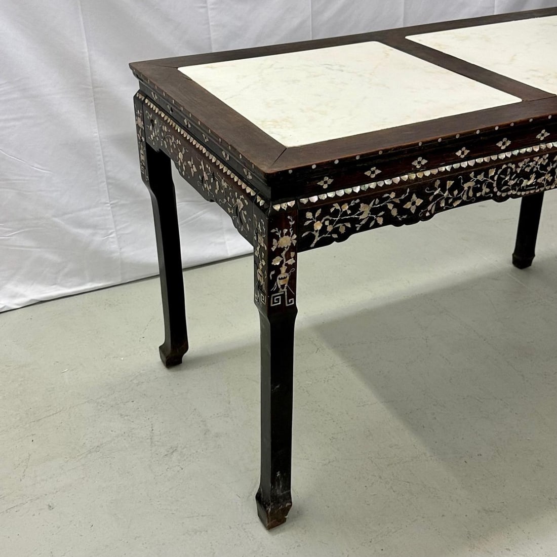 Syrian Console / Alter Table Rosewood and Mother of Pearl Inlay with Marble Top - 12