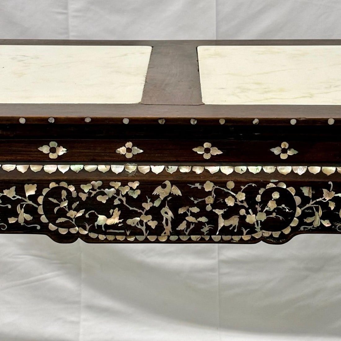 Syrian Console / Alter Table Rosewood and Mother of Pearl Inlay with Marble Top - 13