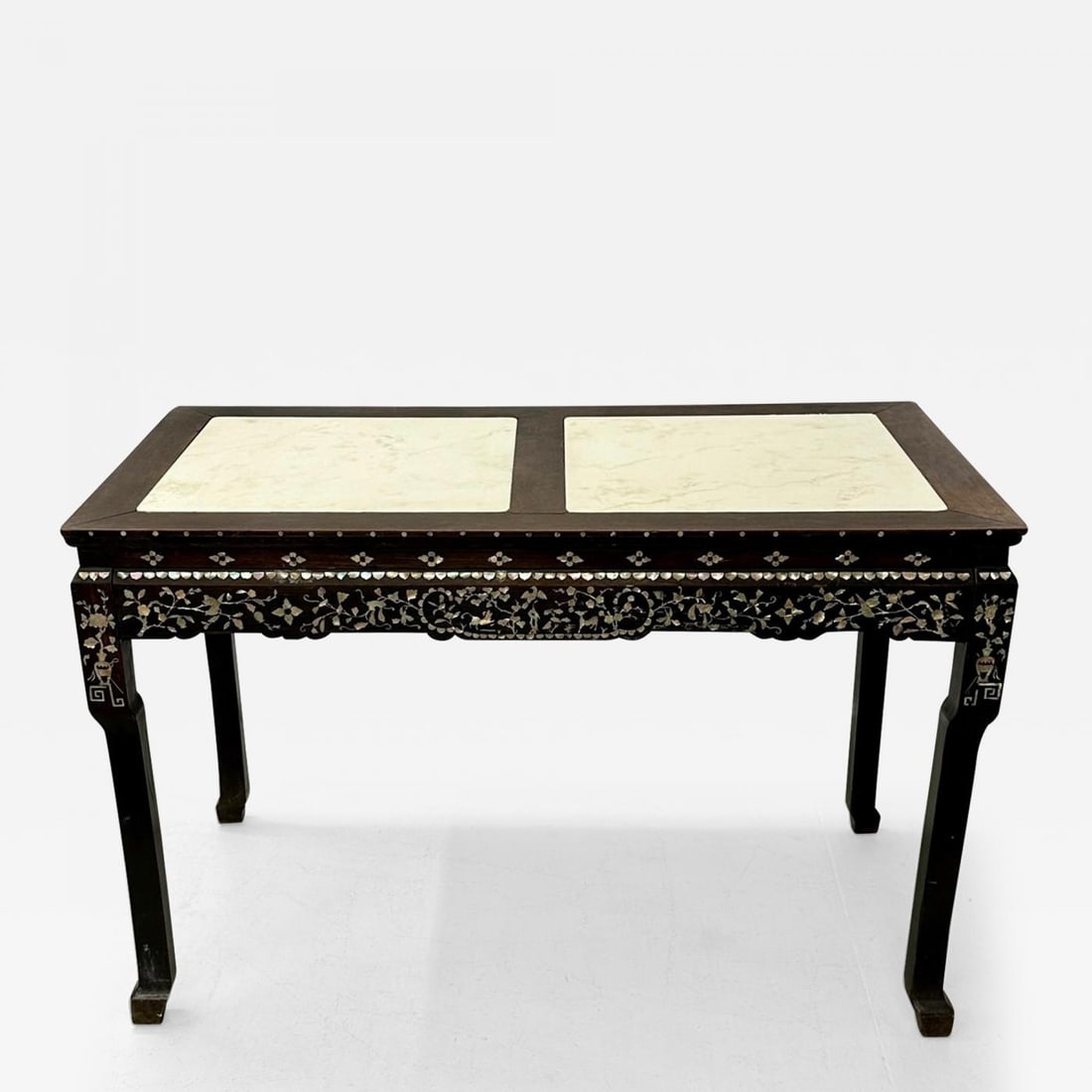 Syrian Console / Alter Table Rosewood and Mother of Pearl Inlay with Marble Top - 2