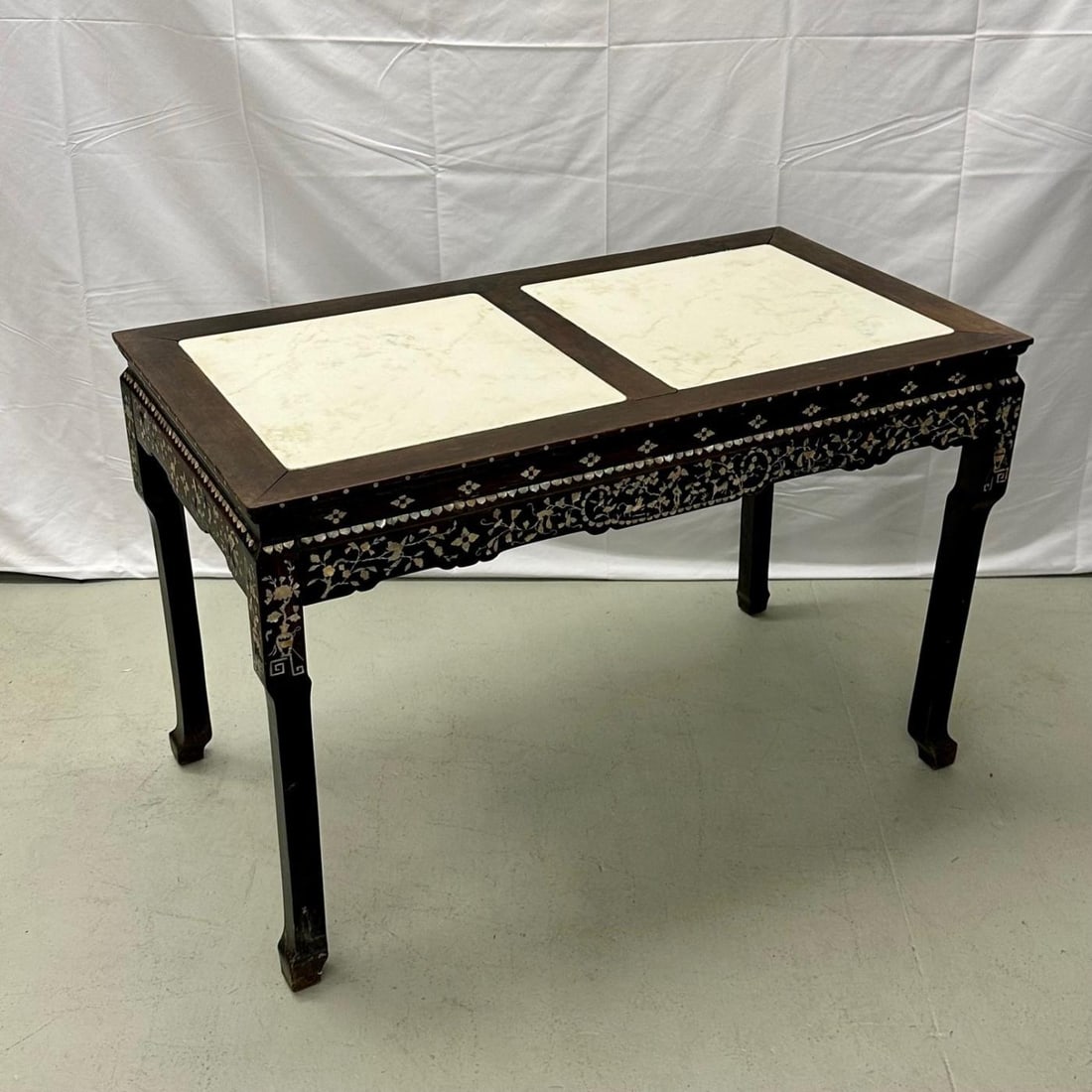Syrian Console / Alter Table Rosewood and Mother of Pearl Inlay with Marble Top - 4