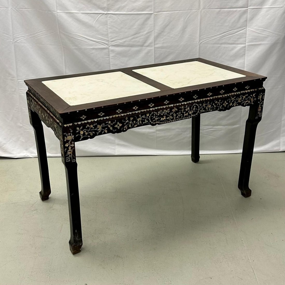 Syrian Console / Alter Table Rosewood and Mother of Pearl Inlay with Marble Top - 5