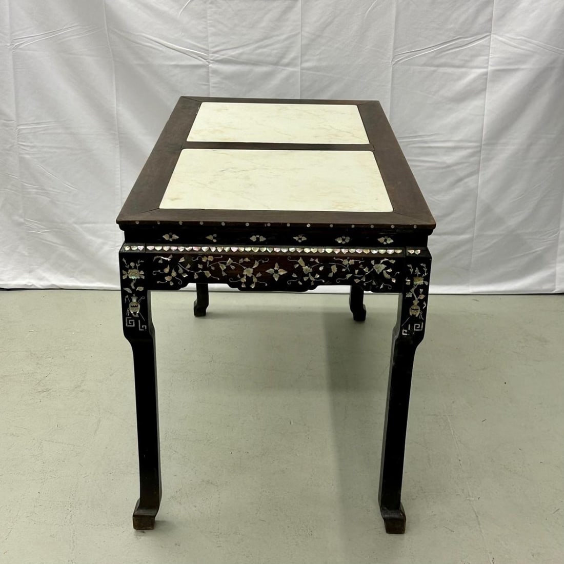 Syrian Console / Alter Table Rosewood and Mother of Pearl Inlay with Marble Top - 8