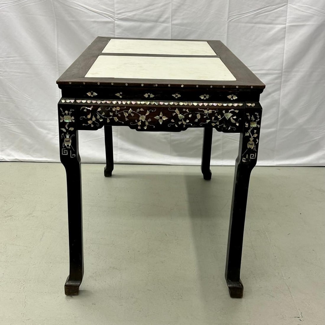 Syrian Console / Alter Table Rosewood and Mother of Pearl Inlay with Marble Top - 9