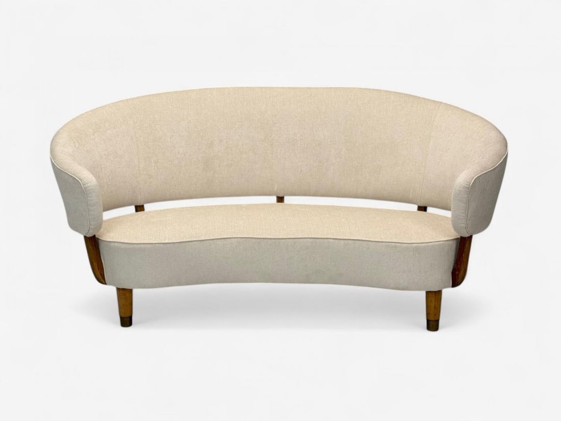 Aage Sattrup, Beech, Fabric, Rare Floating Sofa, Denmark, 1950s - 4