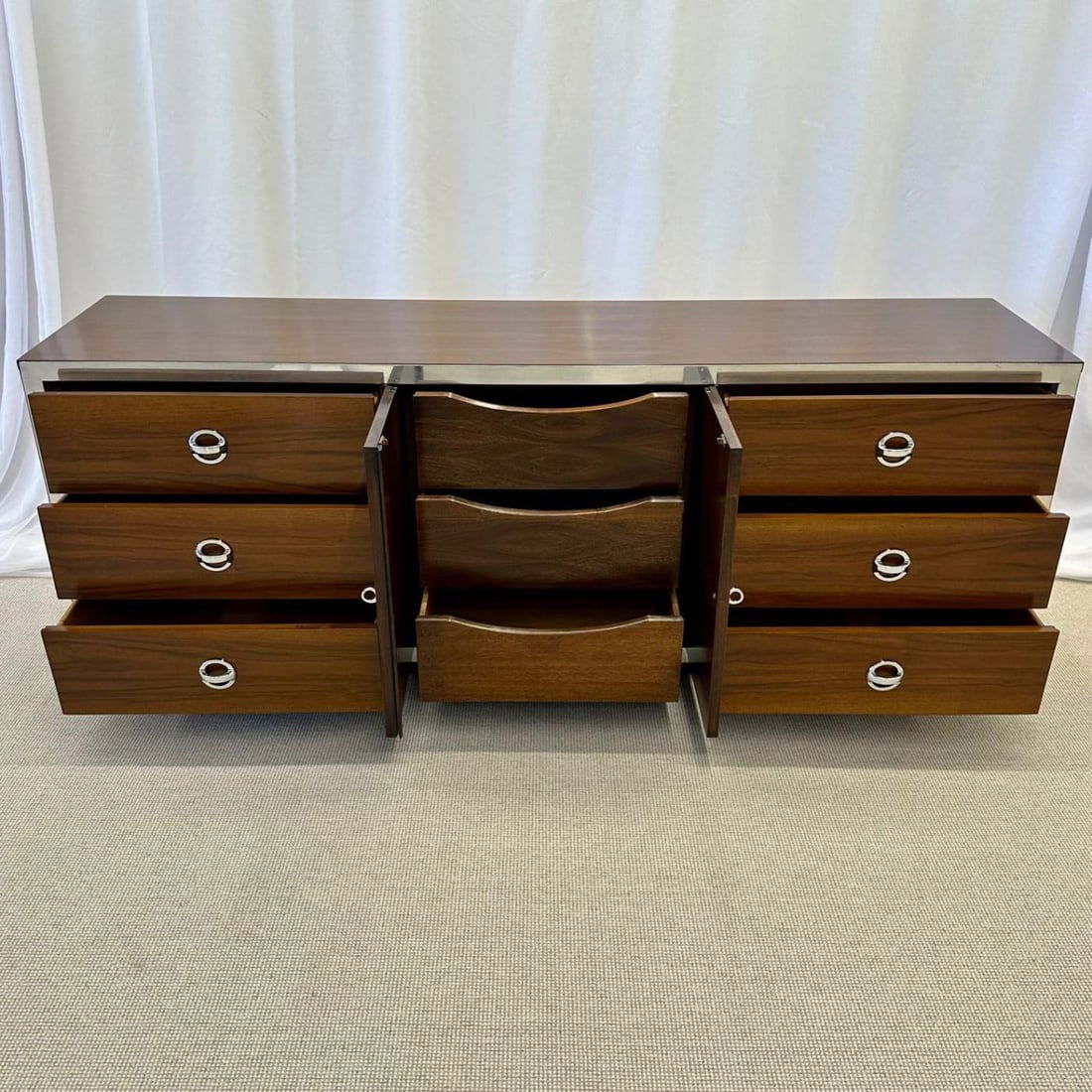 Mid-Century Modern Dresser / Sideboard by Milo Baughman, Chrome, Walnut - 11